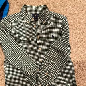 Polo button down, Boys size 10-12, green and white